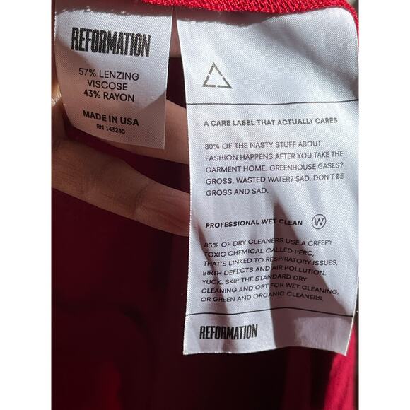 Reformation Red Wrap Midi Dress XS | Sexy Deep V Neck Sleeveless Crepe | US Made - Picture 7 of 8